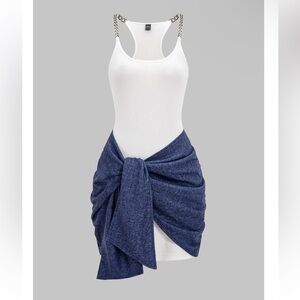 NWT Micas Tie Front Ruched Metallic Chain Sleeveless Mini Dress Size XL